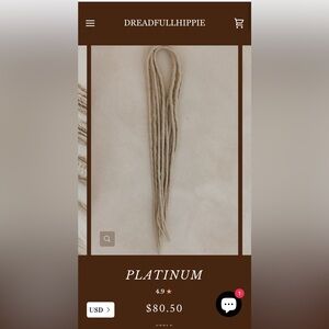 1 pack of Platinum Dreadfull Hippie dreadlock extensions (5 double ended pieces)